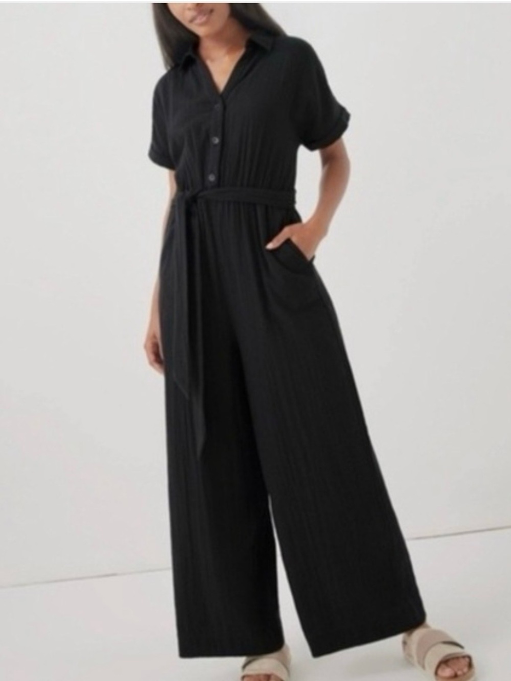 Pact Coastal Double Gauze Jumpsuit Black